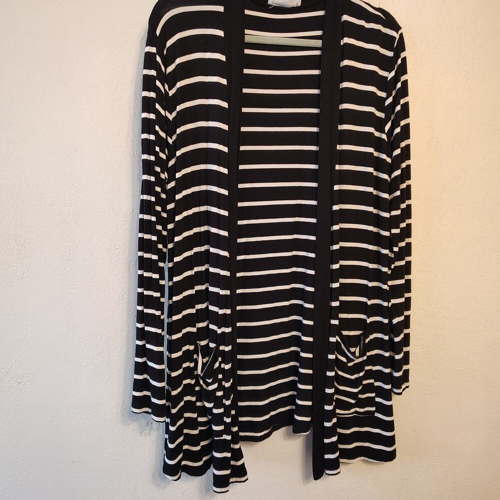 Zenana Striped Open Front Cardigan XL Casual Cozy Layering